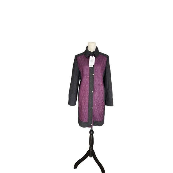 Per Se By Carlisle Quilted Coat Size 10 Purple & Gray Long Sleeve Button Closure - Picture 14 of 14
